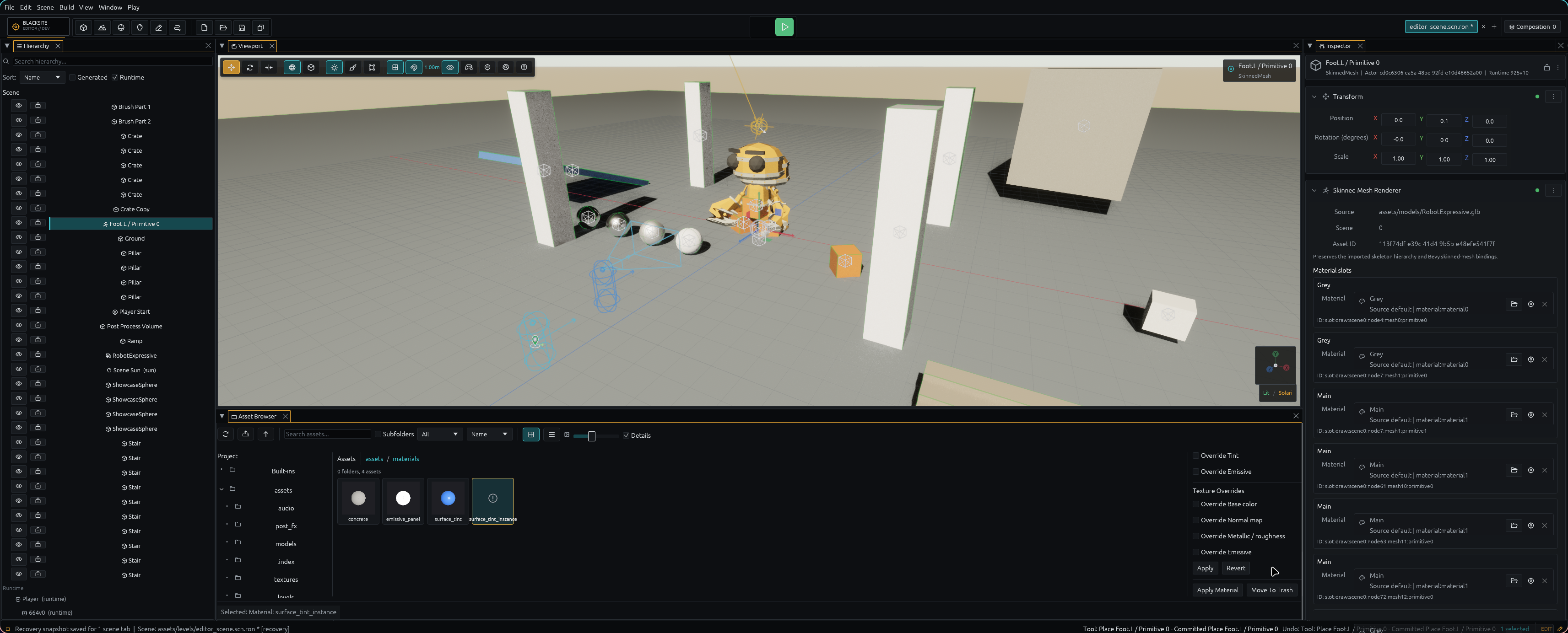 Material Instance editor showing sparse shader and texture overrides