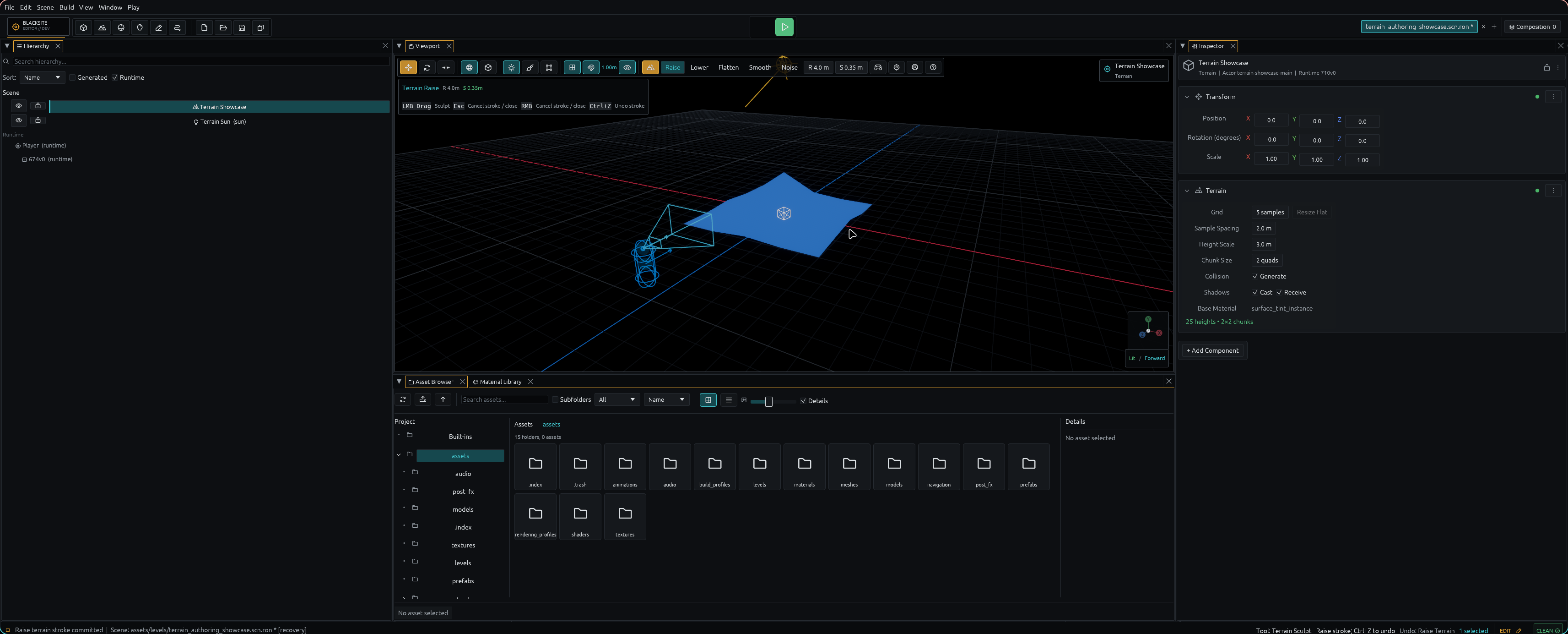Raise stroke with terrain-following footprint and horizontal sculpt controls