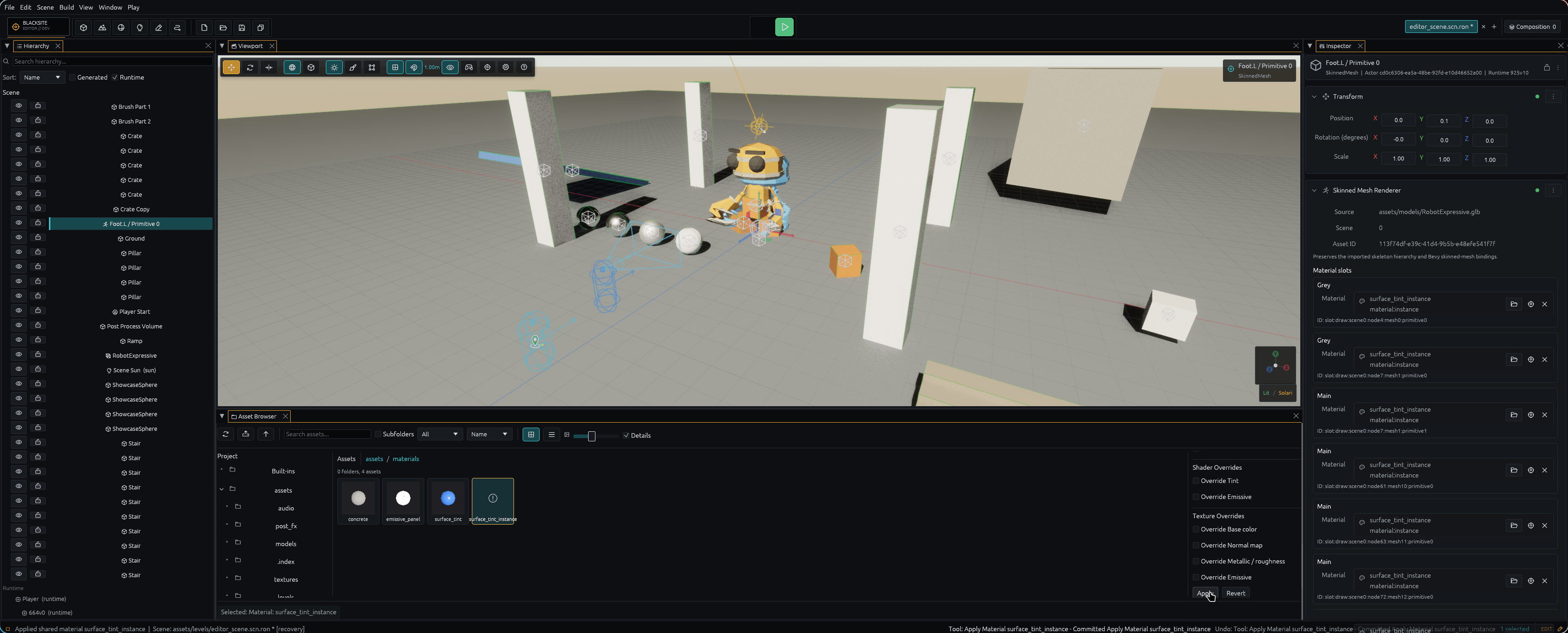 Custom Surface Material Instance assigned across the skinned renderer slots
