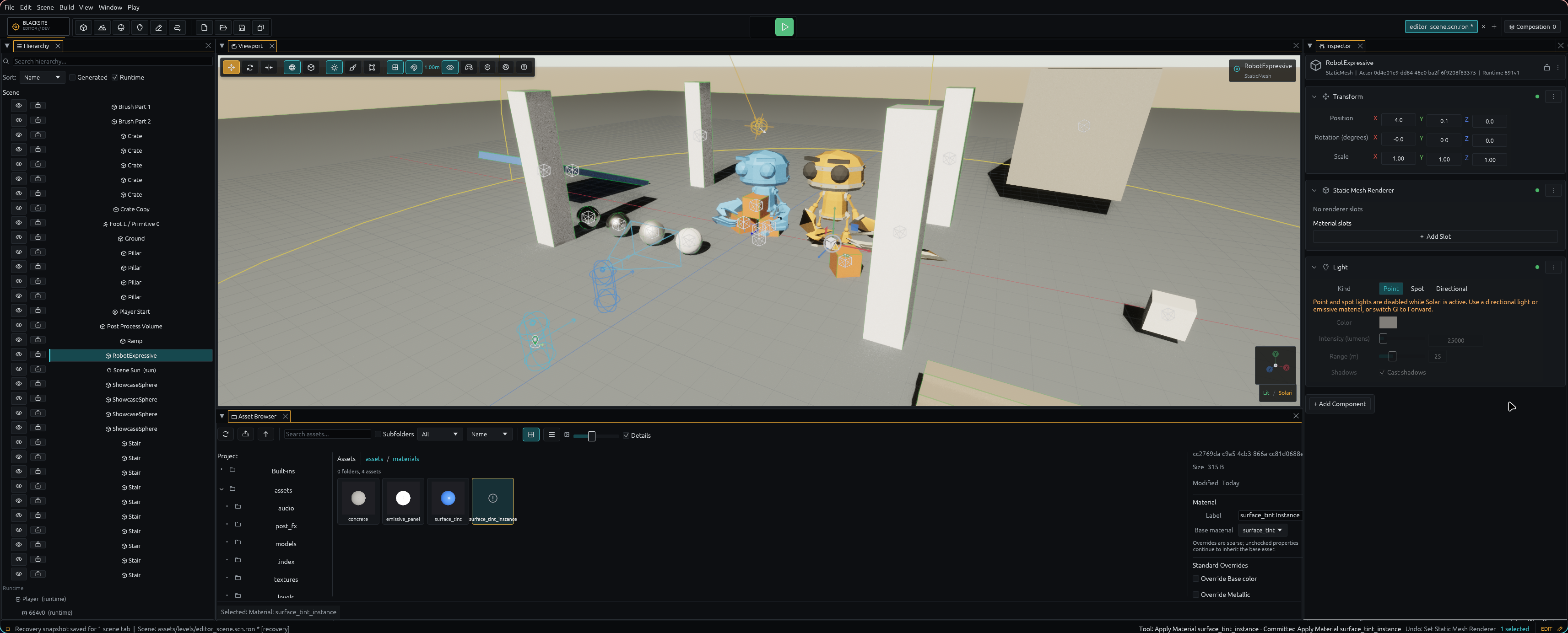 One actor composed from Static Mesh Renderer and Light components